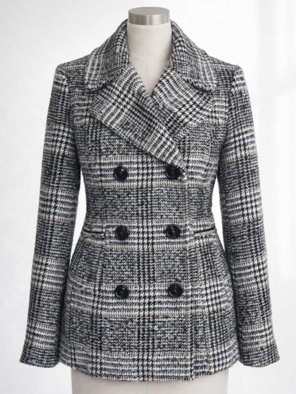 MARALYN & ME Black White Cognac Plaid Jacket | SMALL